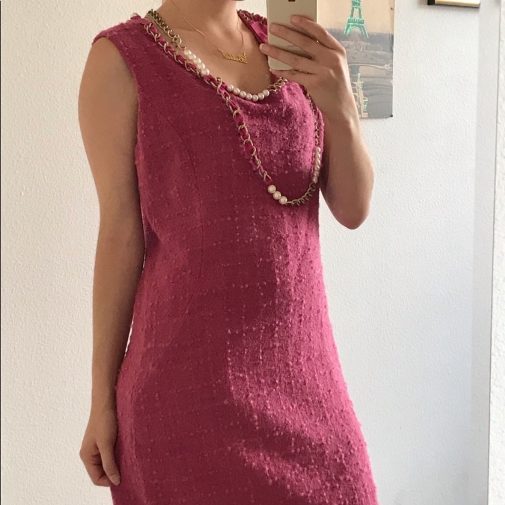 Moschino Pink Pearl Chain  links Necklace Midi Dress 12 - Picture 3 of 9